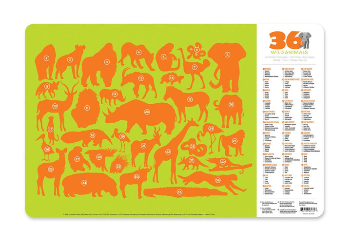 Crocodile Creek 2843-4 36 Animals/Wild Animals 2-Sided Placemat Children's Placemat, Tan, Green, Orange, Brown, Pink Retail $5.00