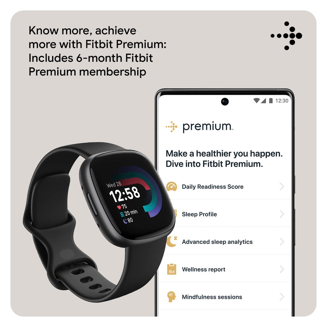 Fitbit Versa 4 Fitness Smartwatch with Daily Readiness, GPS, 24/7 Heart Rate, 40+ Exercise Modes, Sleep Tracking and more, Black/Graphite, One Size (S & L Bands Included) Retail $199.95