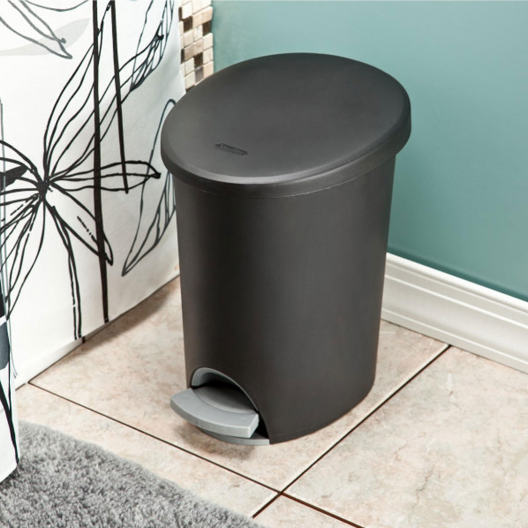 Sterilite 2.6 Gallon Ultra StepOn Wastebasket w/ Lid, Small Plastic Trash Can for the Bathroom, Bedroom, or Dorm, Pedal and Liner, Black, 2-Pack
