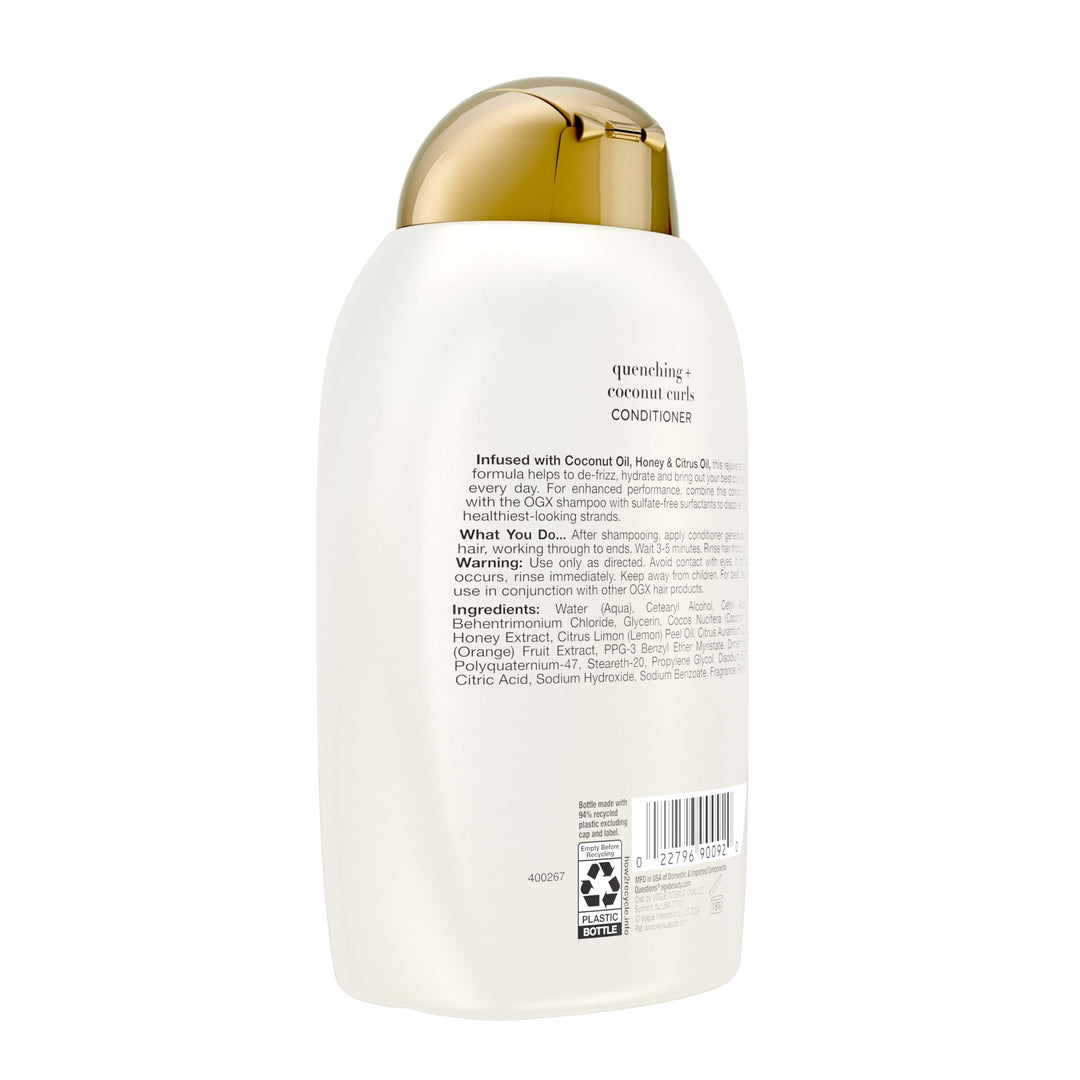 OGX Quenching + Coconut Curls Curl-Defining Conditioner, Nourishing Curly Hair Conditioner with Coconut /Citrus Oil & Honey, Paraben-Free with Sulfate-Free Surfactants, 13oz
