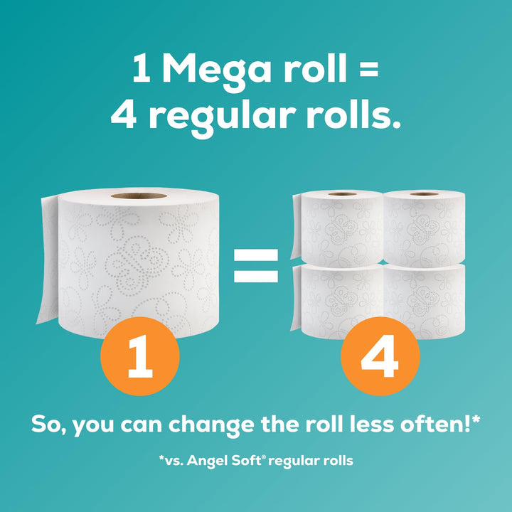 Angel Soft Toilet Paper, 4 Mega Rolls = 16 Regular Rolls, Soft and Strong Toilet Tissue Retail $3.99