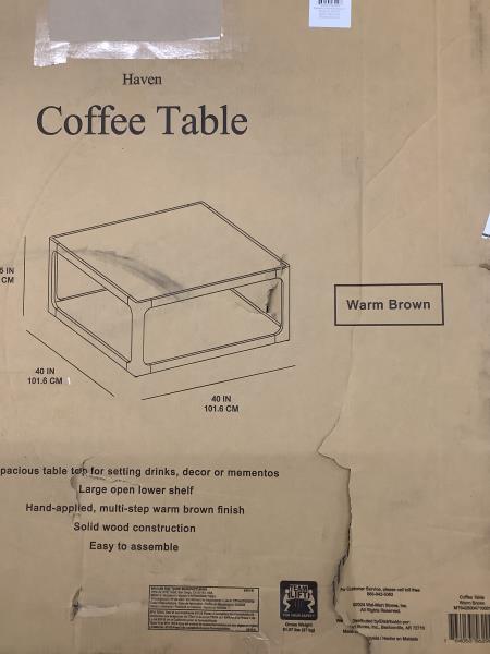 Haven Coffee Table - Large Open Lower Shelf, Solid Wood Construction, Warm Brown Retail $200.00