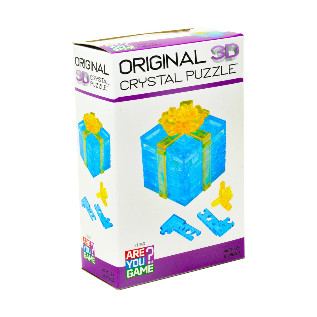 3D Crystal Puzzle - Gift Box (Blue with Yellow Ribbon): 38 Pcs