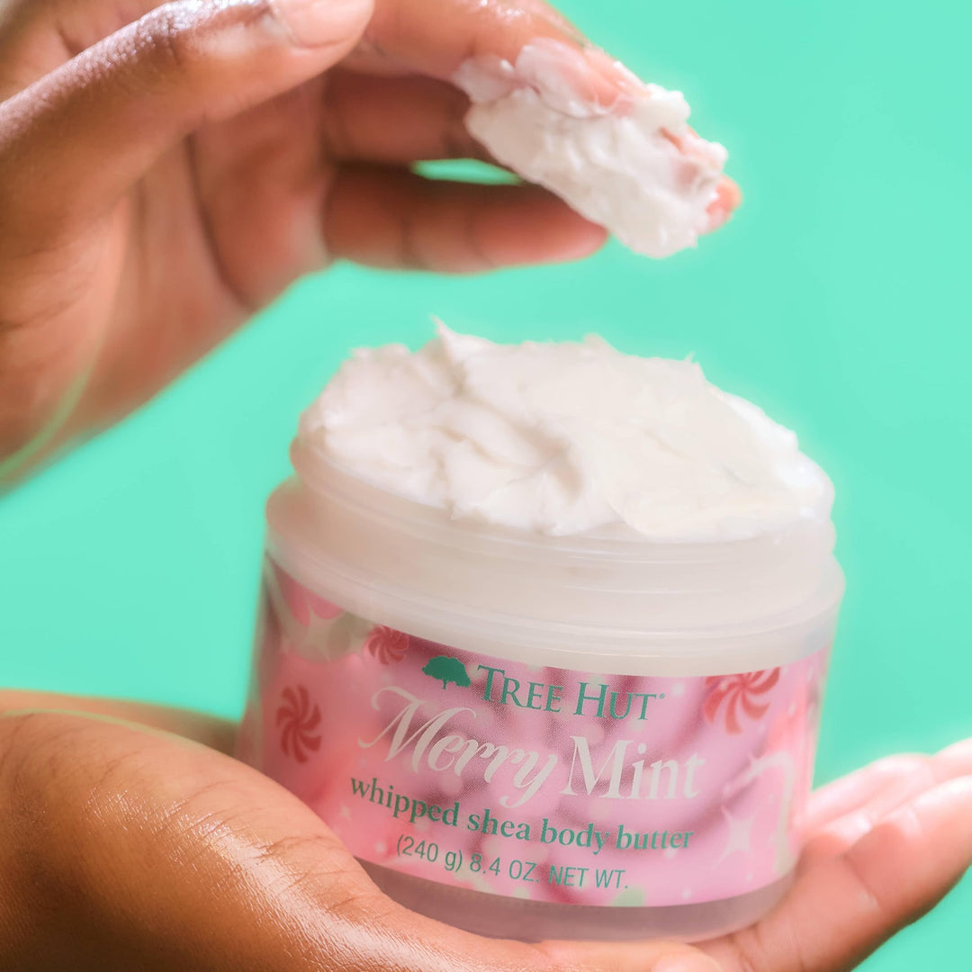 Tree Hut Merry Mint Whipped Shea Body Butter, Long-Lasting Hydration for Soft, Smooth Skin, Nourishing Essential Body Care, Lightweight Moisturizer, 8.4 fl oz