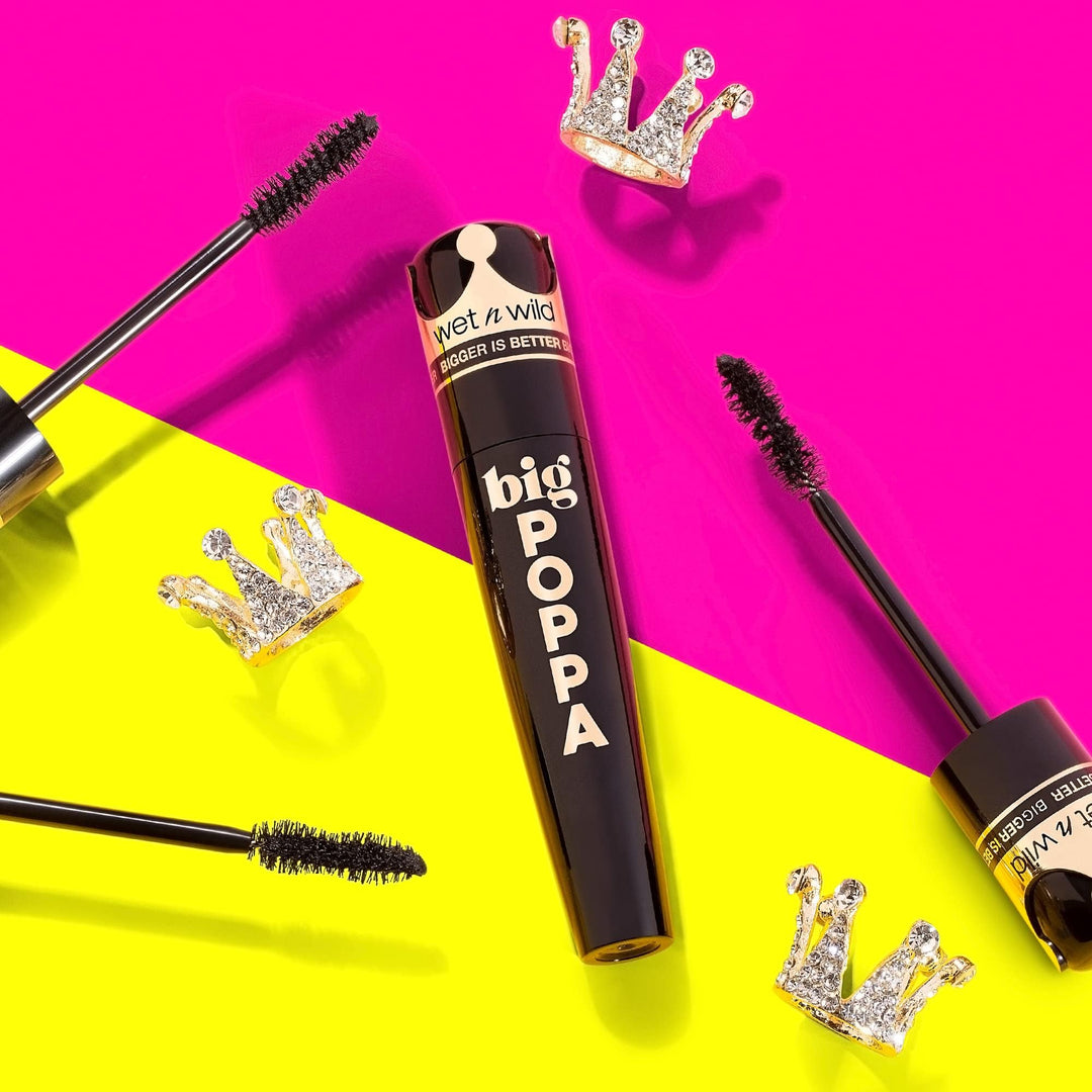 wet n wild Big Poppa Mascara- Volumizing, Lifting, Lengthening, Nourishing, Paraben Free, Cruelty-Free & Vegan - Blackest Black