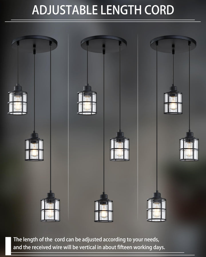 3 Light Metal Cage Clear Glass Ceiling Light Black Finish,Modern Flush Mount Ceiling Lighting Fixture for Dining Room Bar Café Kitchen Island Retail $79.99