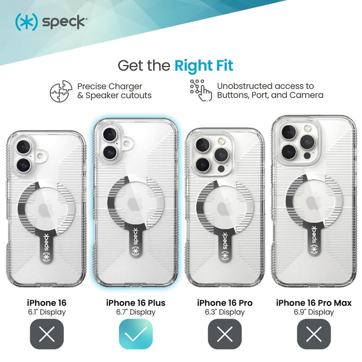 Speck Clear iPhone 16 Plus Case - Slim Phone Case iPhone 16 Plus - iPhone 16 Plus Phone Case - MagSafe - GemShell - Crystal Clear Retail $39.95
