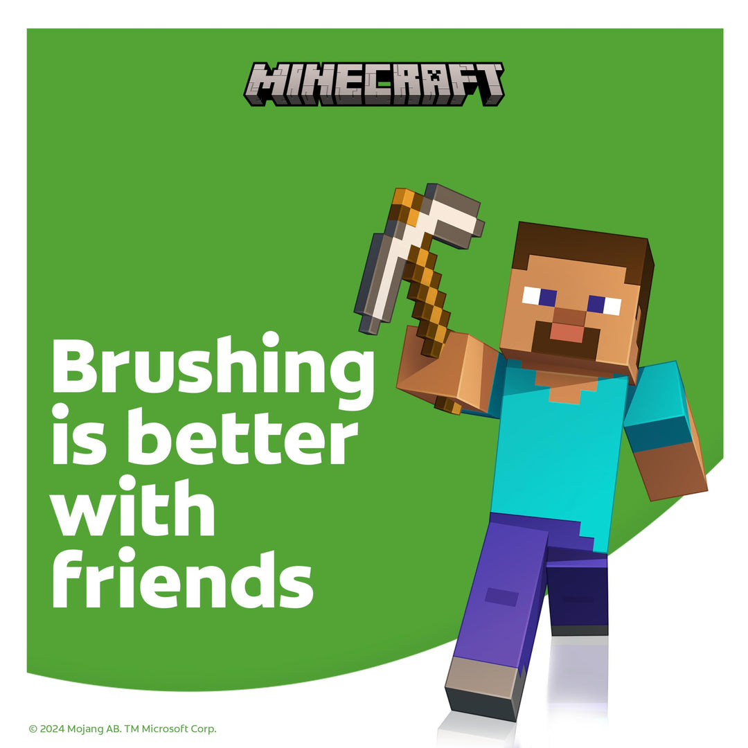 Colgate Kids Battery Powered Minecraft Toothbrush, Extra Soft Kids Battery Toothbrush with 1 AA Battery Included, Made for Ages 3 and Up, Features Easy On and Off Switch, Flat Lay Handle, 1 Count