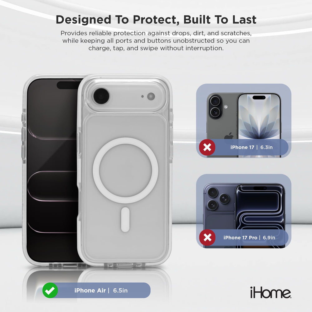 iHome Magsafe Velo Case for iPhone, Shockproof, MagSafe Compatible, Camera Guard (Clear, iPhone Air) Retail $19.99