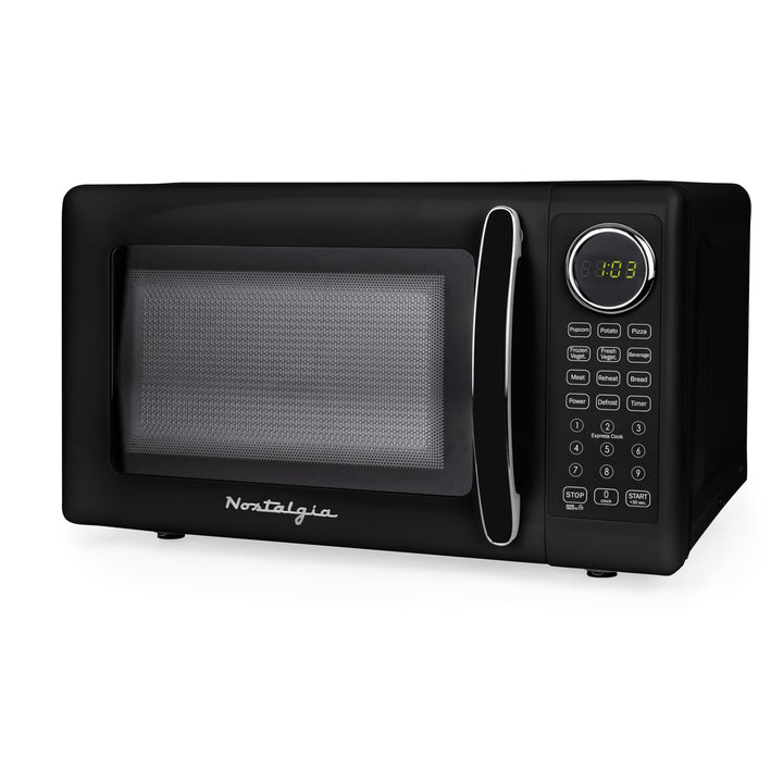 Nostalgia Retro 700W Microwave Oven Ã¢â‚¬â€œ 0.7 Cu Ft Capacity Ã¢â‚¬â€œ Child Safety Lock, 8 Auto-Cook Settings, Square Window Ã¢â‚¬â€œ Countertop Kitchen Appliance Ã¢â‚¬â€œ Black