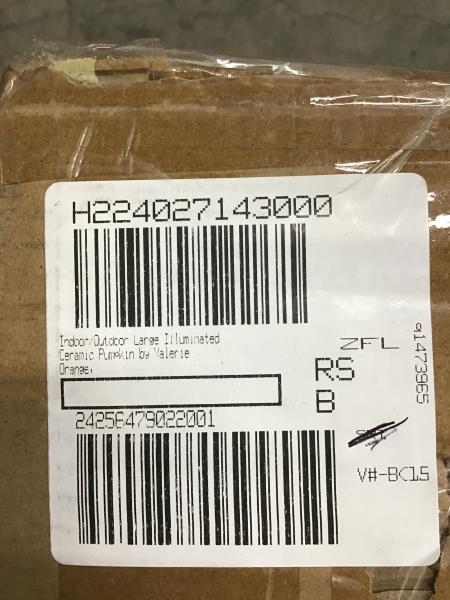 Valerie Parr Hill Ceramic Pumpkin, Large Illuminated, Orange Retail $60.00