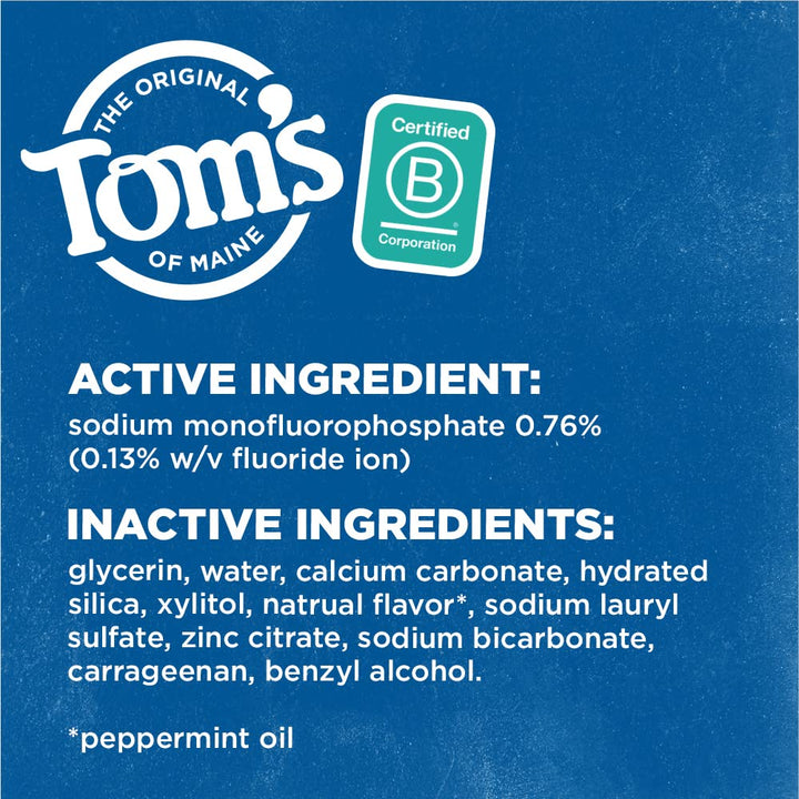 Tom's of Maine Whole Care Natural Toothpaste with Fluoride, Peppermint, 4 oz.