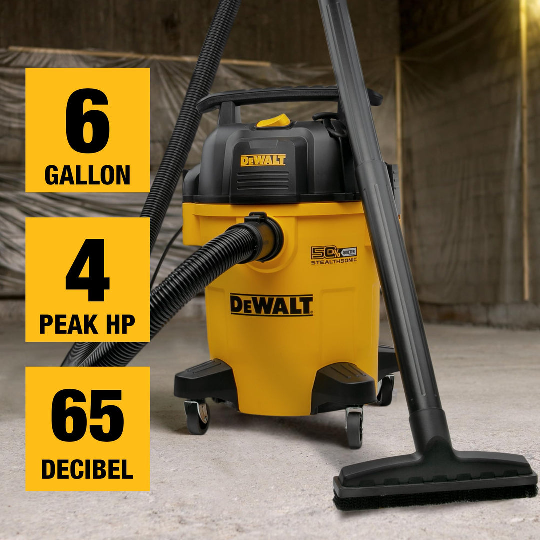 DEWALT 6 Gallon STEALTHSONIC Shop Vacuum Wet and Dry DXV06PL-QT, Ultra Quiet 4 Peak HP Wet Dry Vac for Jobsite & Workshop Retail $159.97
