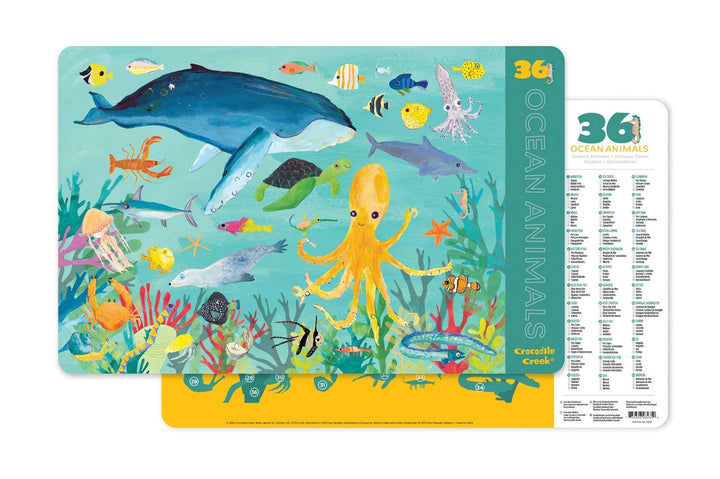 Crocodile Creek 2843-5 36 Ocean Animals 2-Sided Placemat, Teal/Yellow/Green/Blue Retail $5.00