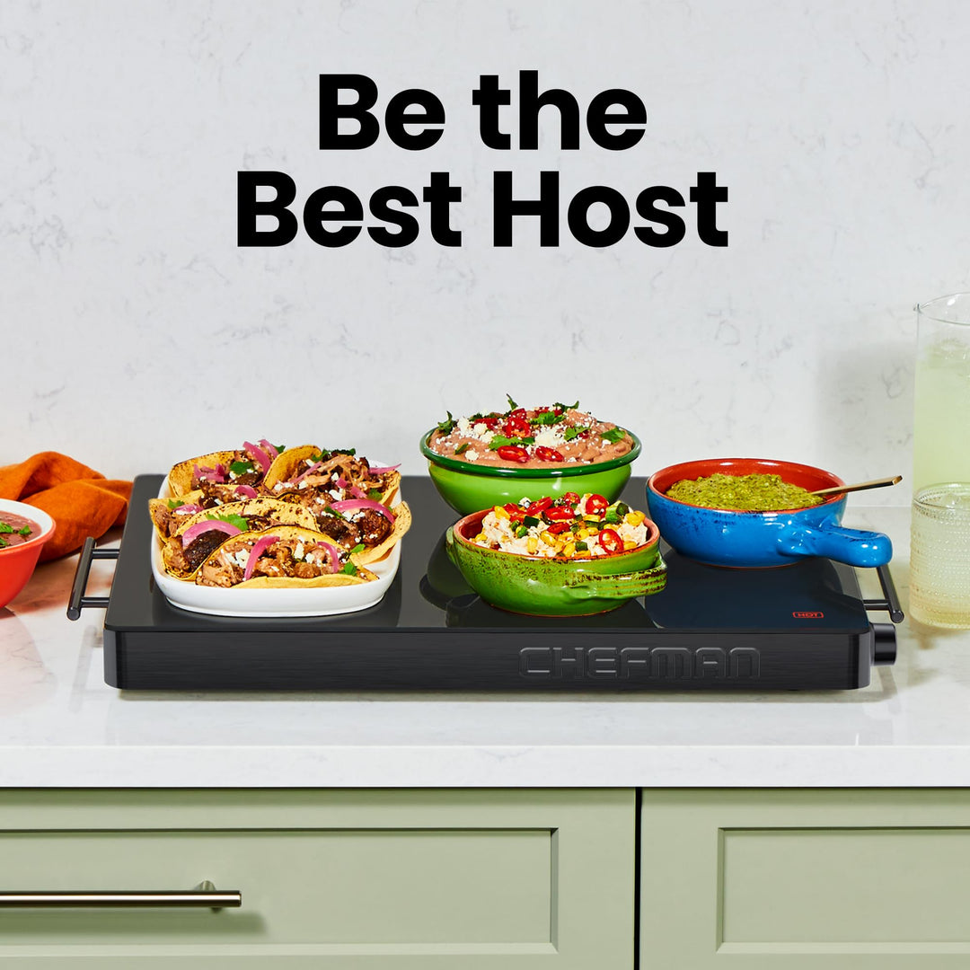 Chefman Electric Warming Tray with Adjustable Temperature Control, Perfect For Buffets, Restaurants, Parties, Events, and Home Dinners, Large 21Ã¢â‚¬Â x 16Ã¢â‚¬Â Glass-Top Surface Keeps Food Hot Ã¢â‚¬â€œ Black