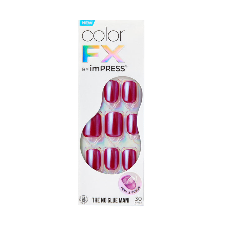 KISS imPRESS No Glue Mani Press On Nails, Color FX, 'This City', Dark Red, Short Size, Squoval Shape, Includes 30 Nails, Prep Pad, Instructions Sheet, 1 Manicure Stick, 1 Mini File