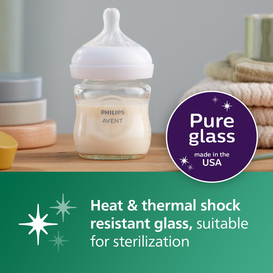 Avent - 3Pk Glass Natural Baby Bottle With Natural Response Nipple, 4Oz Retail $29.96