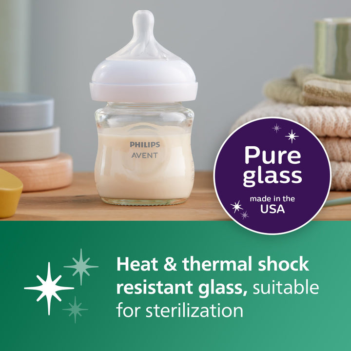 Avent - 3Pk Glass Natural Baby Bottle With Natural Response Nipple, 4Oz Retail $29.96