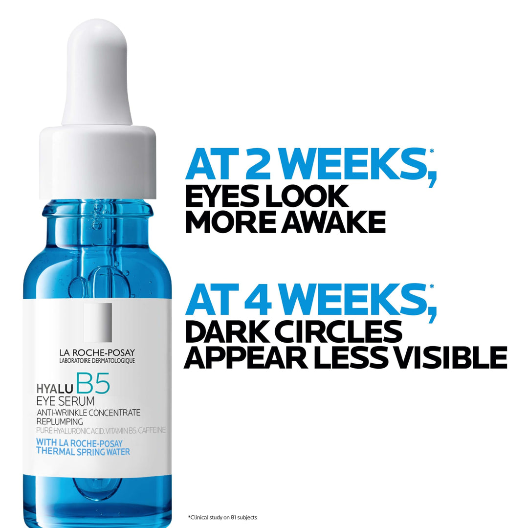 La Roche-Posay Hyalu B5 Eye Serum with Hyaluronic Acid & Caffeine for Dark Circles, Hydrating Serum for Dark Circles and Wrinkles with Roller Ball Applicator, Replumps Under Eye, Fragrance Free