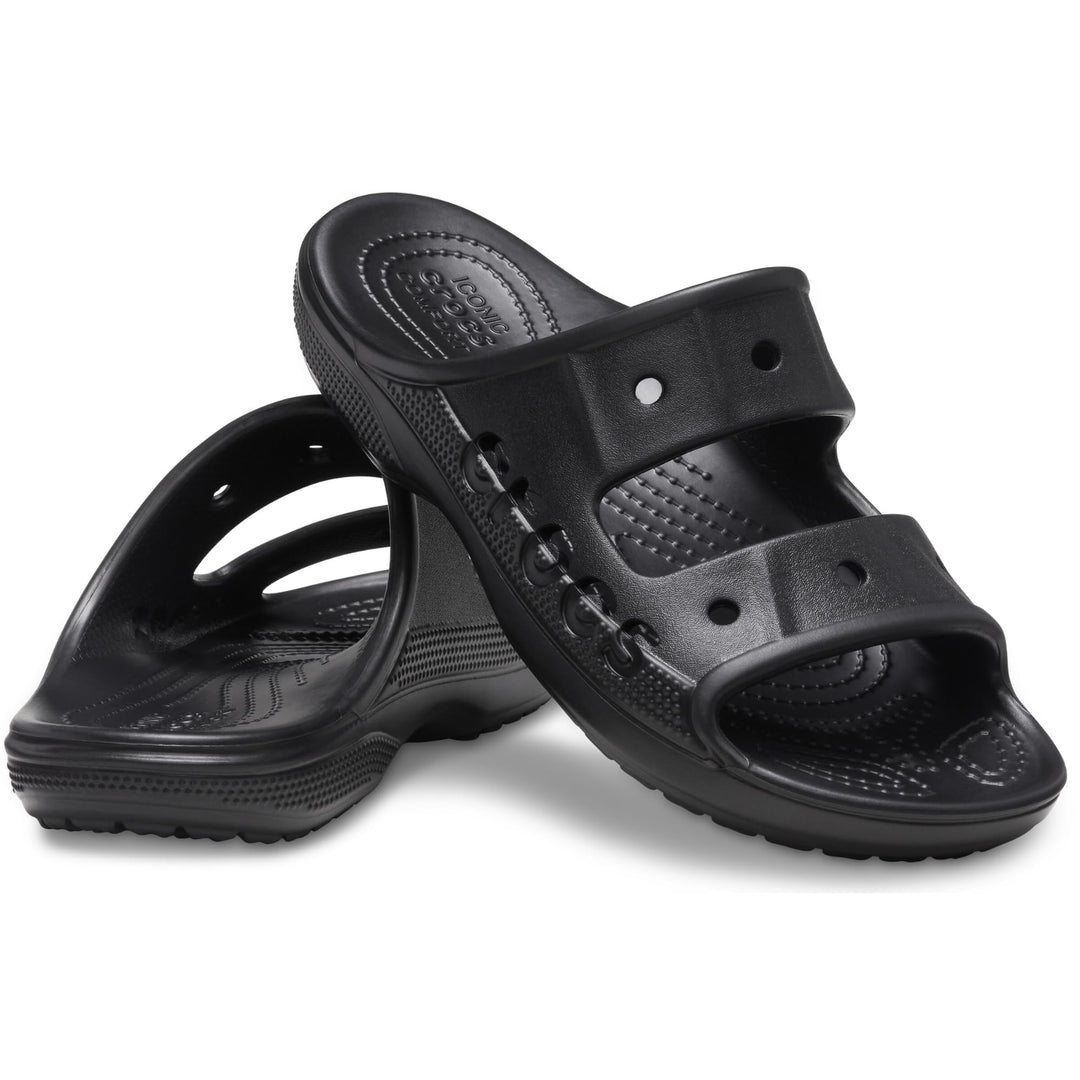Crocs Men's and Women's Baya Two-Strap Slide Sandals, Black, 7 Women/5 Men Retail $39.99