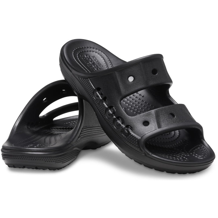Crocs Men's and Women's Baya Two-Strap Slide Sandals, Black, 7 Women/5 Men Retail $39.99