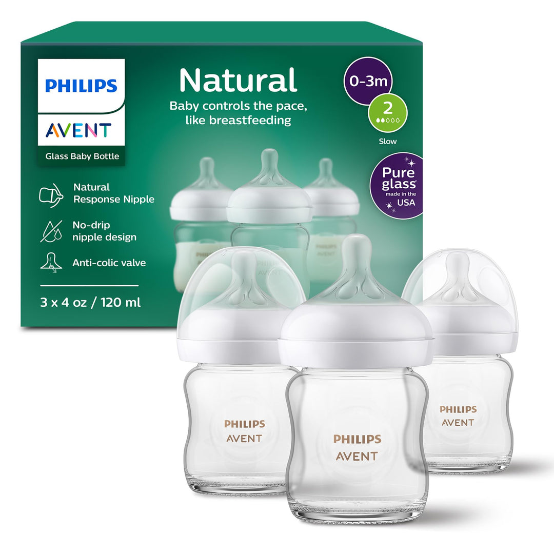 Avent - 3Pk Glass Natural Baby Bottle With Natural Response Nipple, 4Oz Retail $29.96