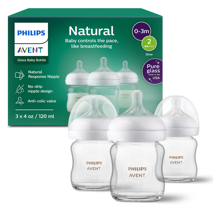 Avent - 3Pk Glass Natural Baby Bottle With Natural Response Nipple, 4Oz Retail $29.96