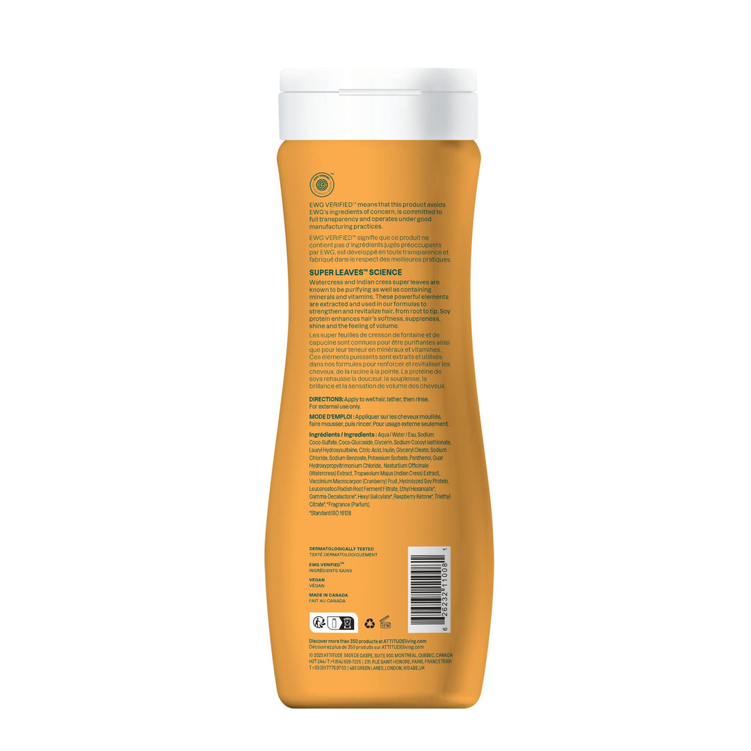 ATTITUDE Volume and Shine Hair Shampoo, EWG Verified, For Thin Hair, Naturally Derived Ingredients, Vegan and Plant Based, Soy Protein And Cranberries, 16 Fl Oz