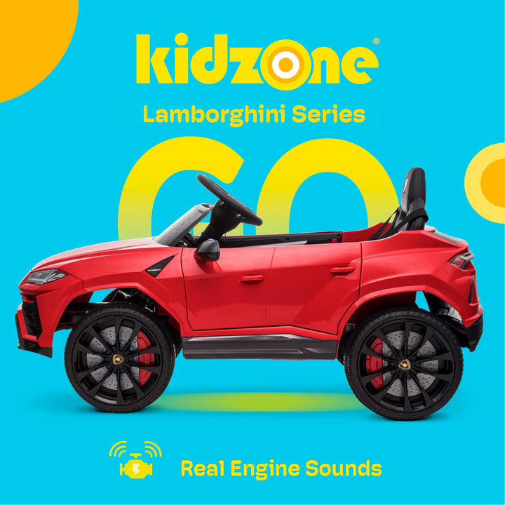 Kidzone Ride On Car 12V Lamborghini Urus Kids Electric Vehicle Toy w/Parent Remote Control, Horn, Radio, Port, AUX, Spring Suspension, Opening Door, LED Light - Red Retail $249.99