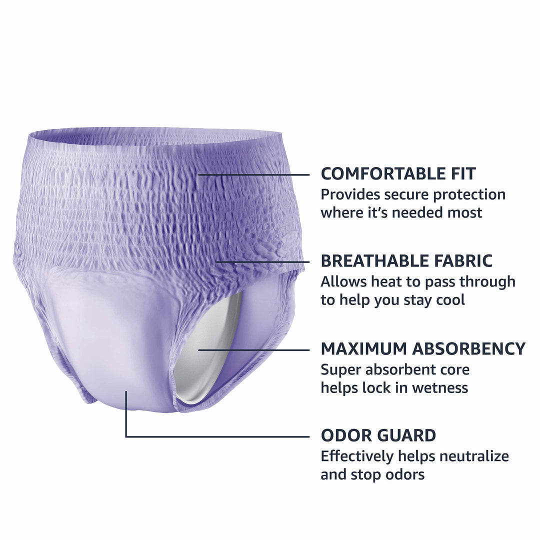 Amazon Basics Incontinence Underwear for Women, Protective, Disposable, Postpartum, Maximum Absorbency, X-Large, Lavender, 16 Count