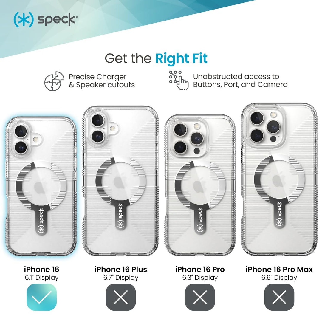Speck Clear iPhone 16 Case - Slim Phone Case - MagSafe - GemShell - Crystal Clear Retail $11.00