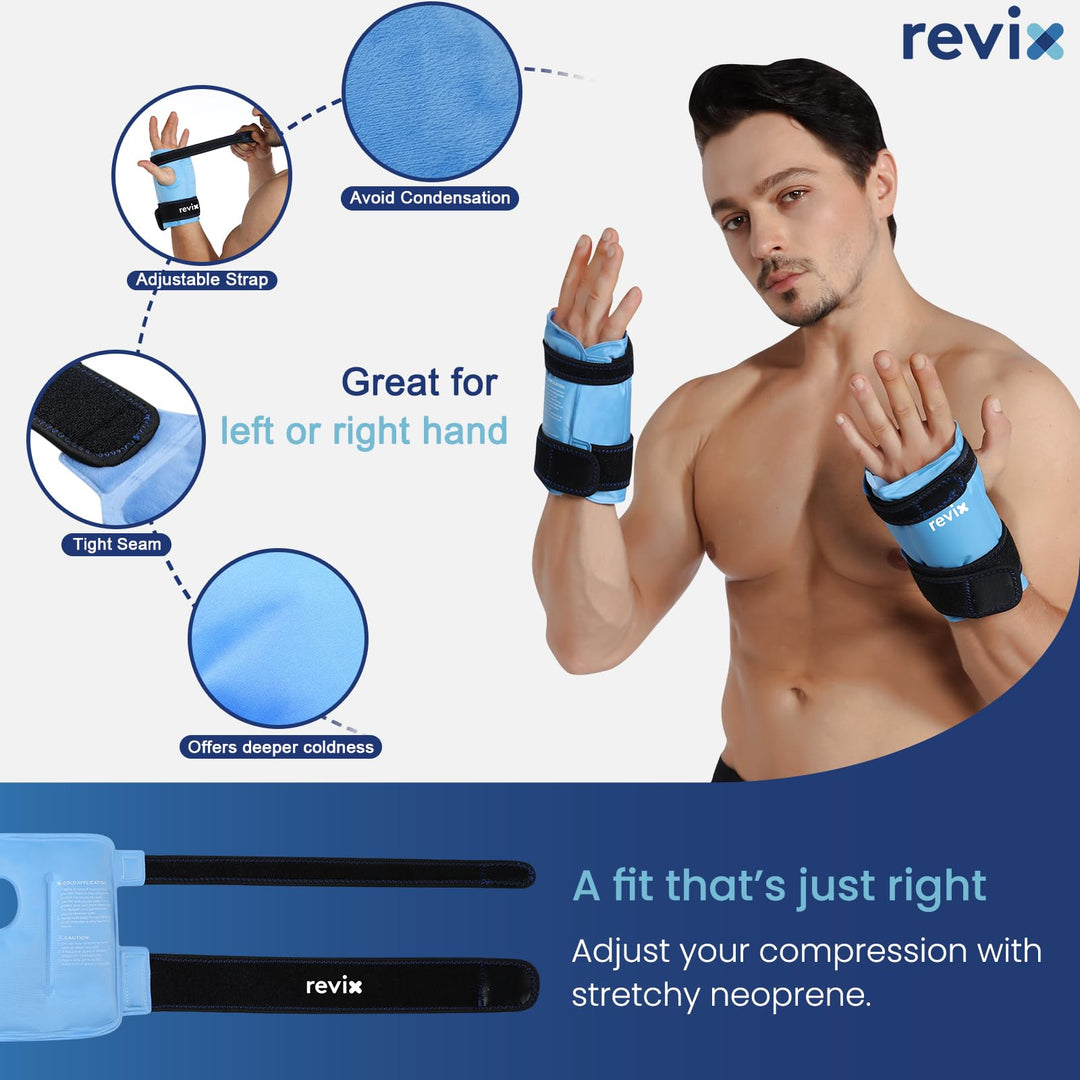 REVIX Wrist Ice Pack Wraps for Carpal Discomfort Soothing (2-Piece Set) Reusable Gel Hand Ice Packs, Cold Pack with Cold Compress, Promote Flexibility and Reduce Fatigue