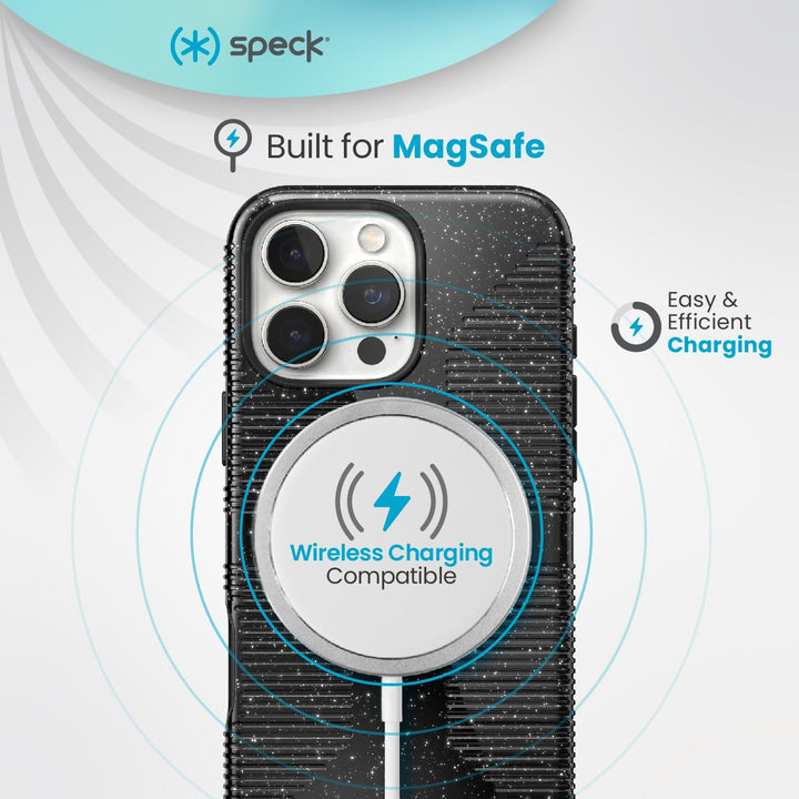 Speck CandyShell Grip Case iPhone 16 Pro - Slim MagSafe - Black Glitter/Steel Black Retail $39.95