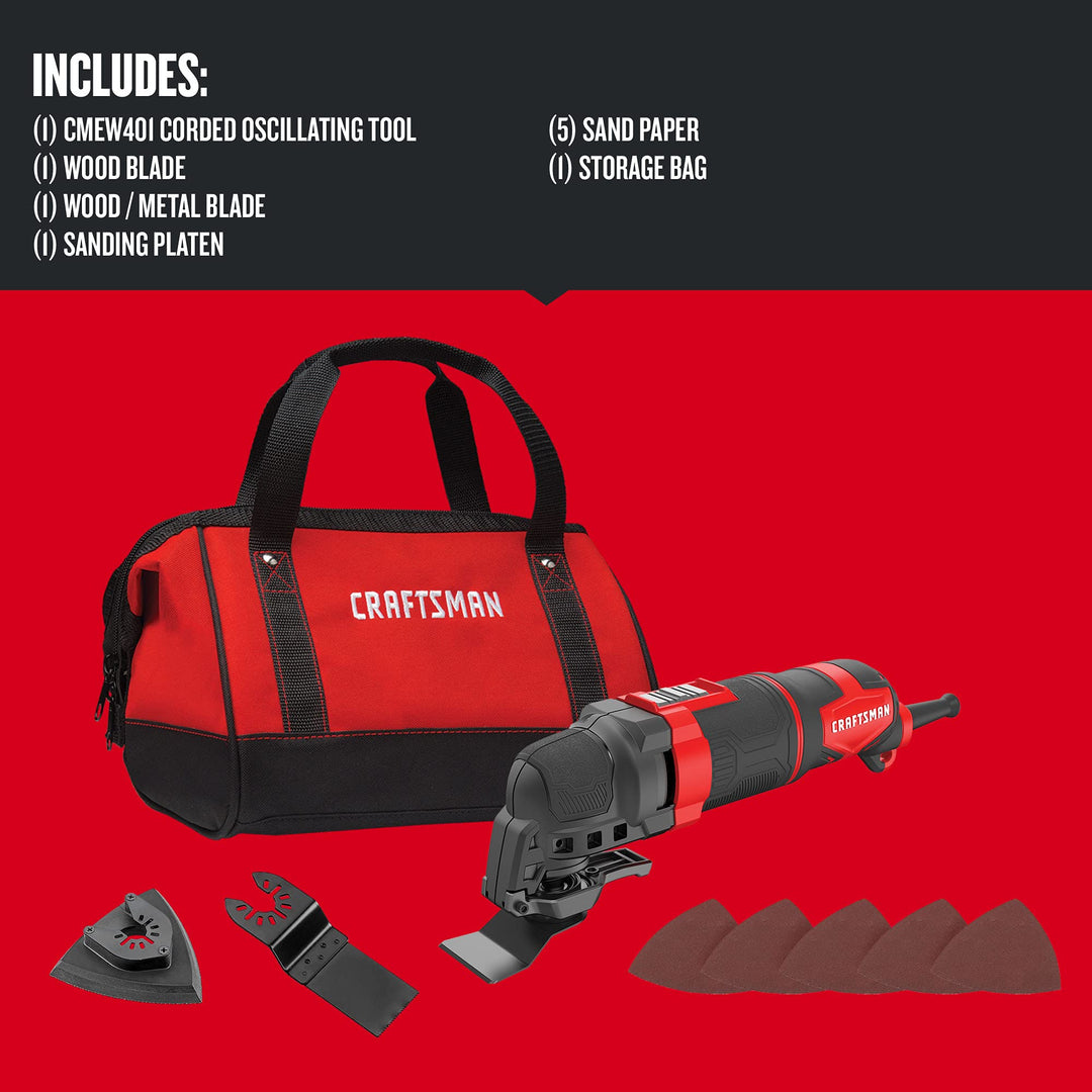 CRAFTSMAN Oscillating Tool, 3-Amp, Includes Universal Tool-free Accessory System, Blades, Sandpaper and Tool Bag, Corded (CMEW401) Retail $119.00