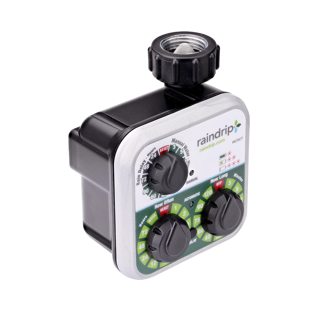 Raindrip R675CT Analog 3-Dial Water, Sprinkler Timer with Rain Delay for Drip Irrigation, Garden, Self-Watering Retail $35.99