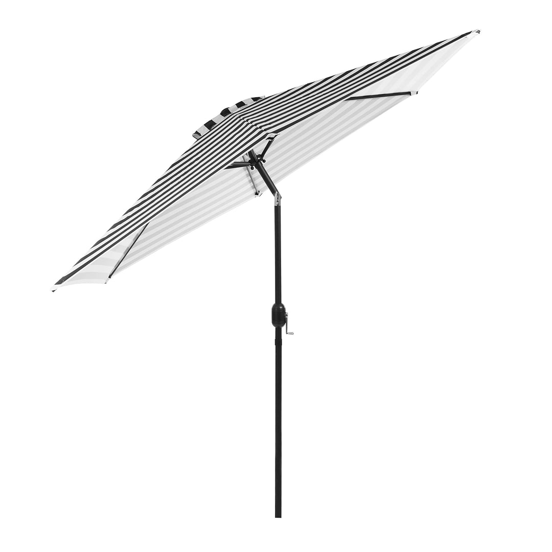 Greemotion Halo 9Ft Adjustable Articulated Tilting Fabric Patio Umbrella Table Market Shade with Push Button Tilt and Crank (Strips/B&W) Retail $93.00