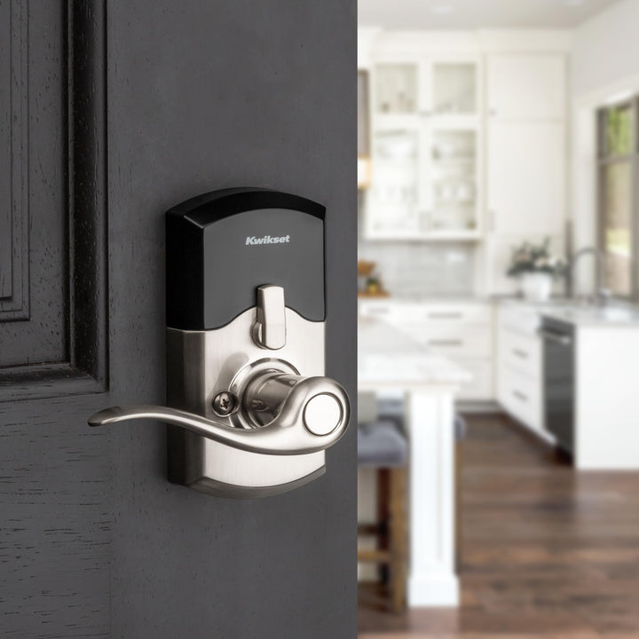 Kwikset SmartCode 917 Keypad Keyless Entry Traditional Residential Electronic Lever Deadbolt Alternative with Tustin Door Handle and SmartKey Security, Satin Nickel Retail $129.00