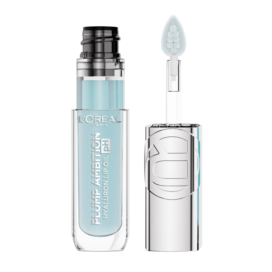 L'Oreal Paris Plump Ambition pH Hyaluron Lip Oil, Color Shifting Lip Tint with 24HR Hydration, Volumizing Shine and Lasting Color, 010 pH Cristal Ice
