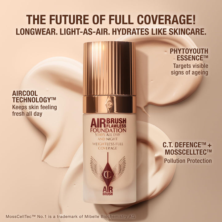 Charlotte Tilbury Airbrush Flawless Matte Foundation - Full Coverage Liquid Makeup with a Natural-Matte Finish - Smoothes & Blurs Pores - Waterproof & Transfer Resistant - 5 Warm