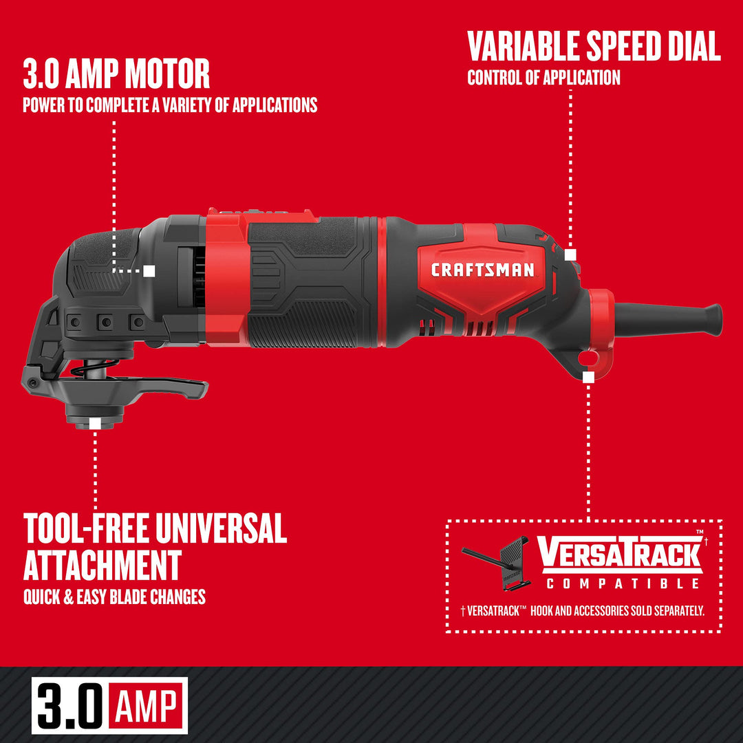 CRAFTSMAN Oscillating Tool, 3-Amp, Includes Universal Tool-free Accessory System, Blades, Sandpaper and Tool Bag, Corded (CMEW401) Retail $119.00