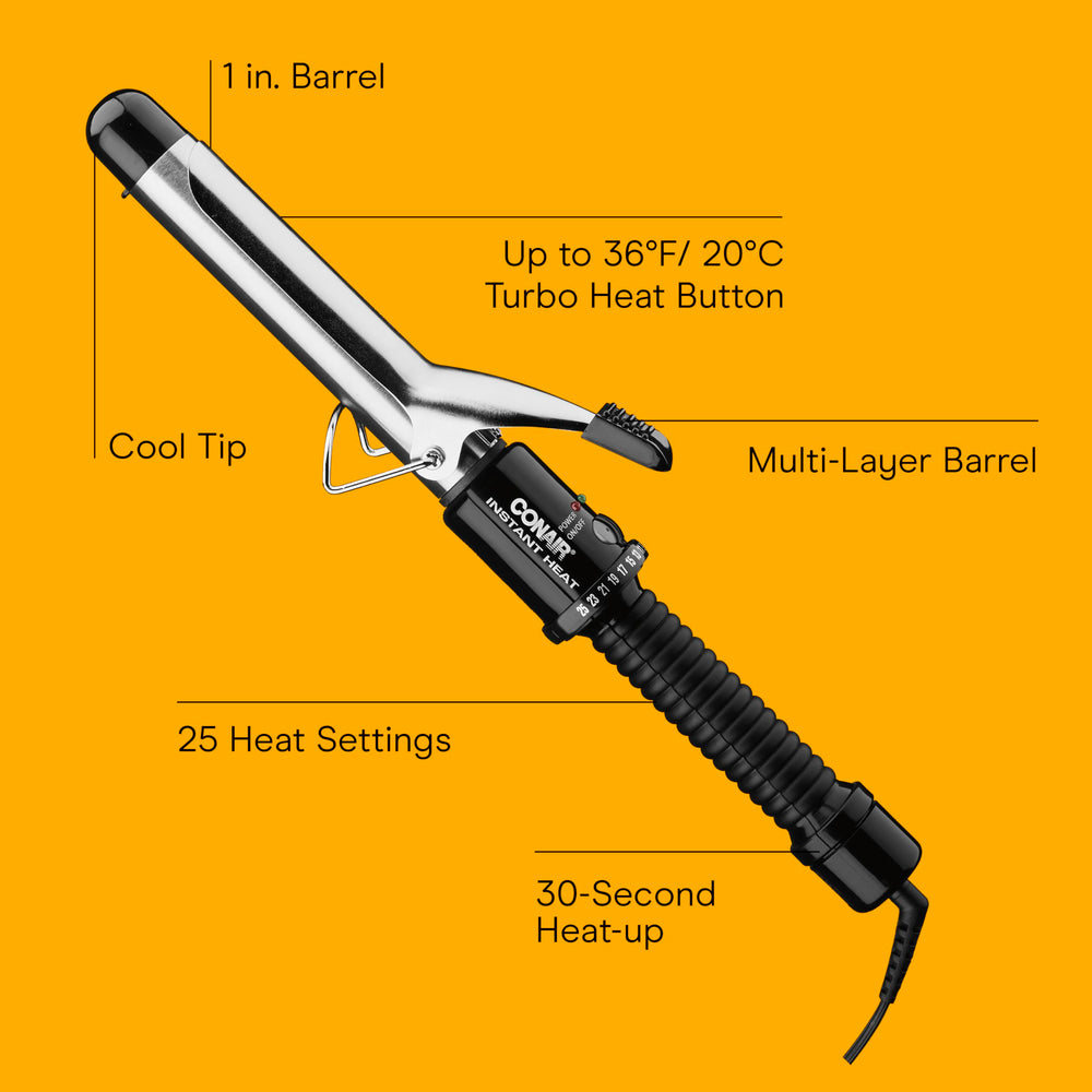 Conair Instant Heat 1-Inch Curling Iron, 1-Inch Barrel Produces Classic Curls, Hair Curler for Short, Medium, and Long Hair, 25 Heat Setting Curling Iron, Black Retail $19.99