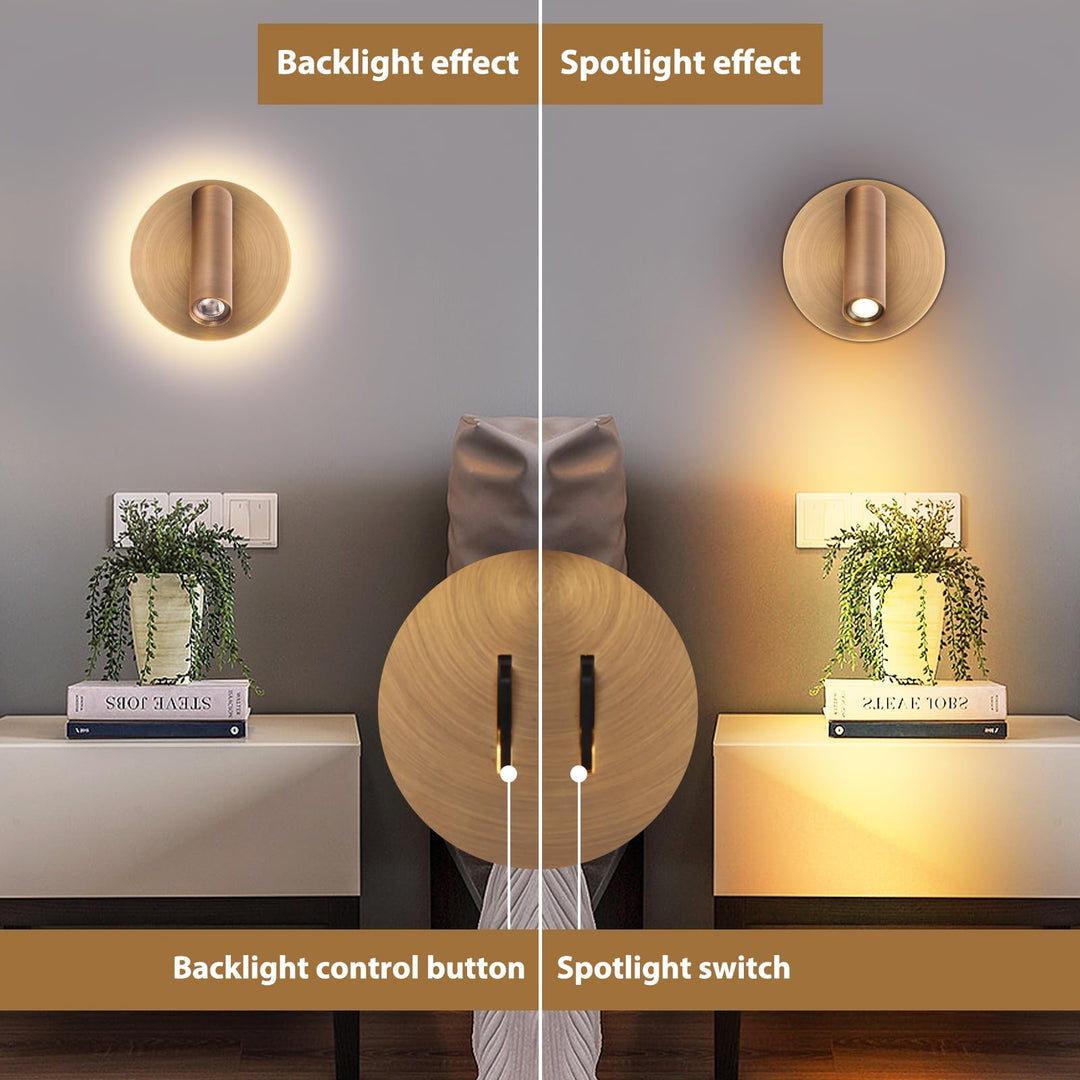 Wall Mount Reading Light for Bed, Backlight Night Wall Lamp, Hardwired Sconce with Switch, Adjustable Wall Sconce Surface Mount Book Reading Lamp,LED Wall Lighting for Bedroom Bedside Lamps (Bronze) Retail $49.99