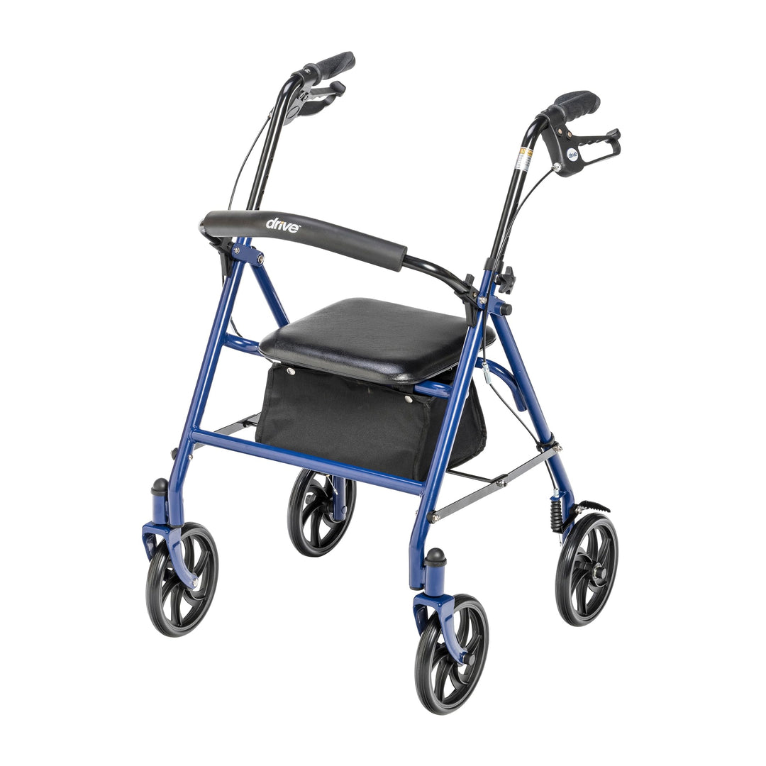 Drive Medical Rollator Walker with Seat - Stable Mobility Support - Height Adjustable - Durable Steel Frame Construction - Smooth 7.5" Wheels - Foldable - 350 Lb Limit - Blue Retail $53.99