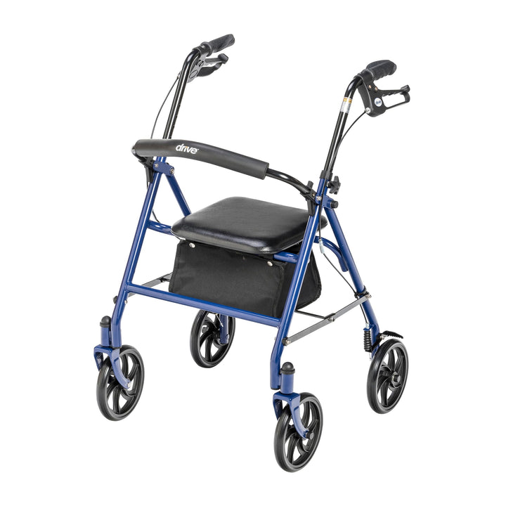 Drive Medical Rollator Walker with Seat - Stable Mobility Support - Height Adjustable - Durable Steel Frame Construction - Smooth 7.5" Wheels - Foldable - 350 Lb Limit - Blue Retail $53.99
