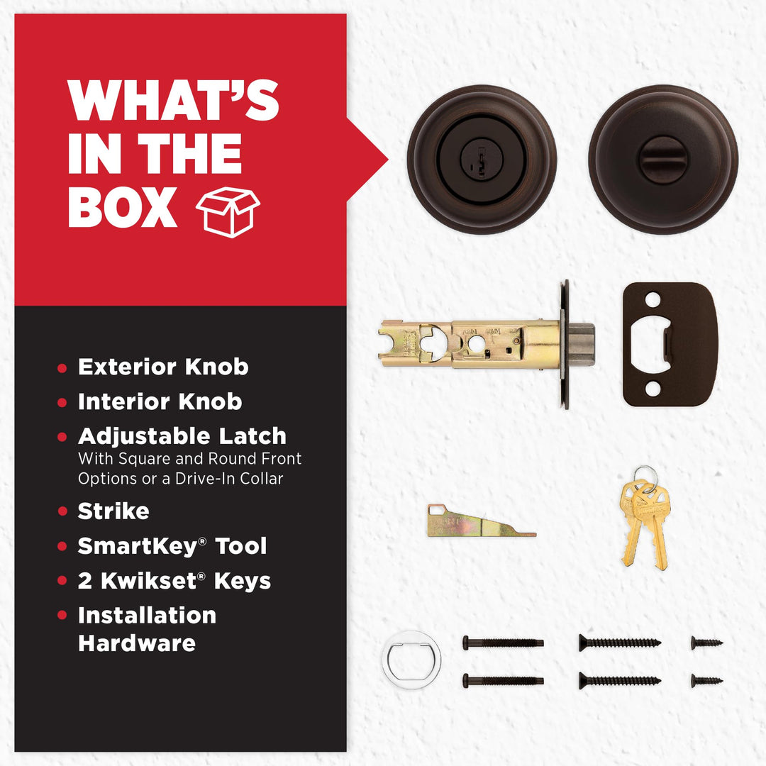 Kwikset Juno Entry Door Knob with Lock and Key, Secure Keyed Handle Exterior, Front Entrance and Bedroom, Venetian Bronze, Pick Resistant SmartKey Rekey Security and Microban
