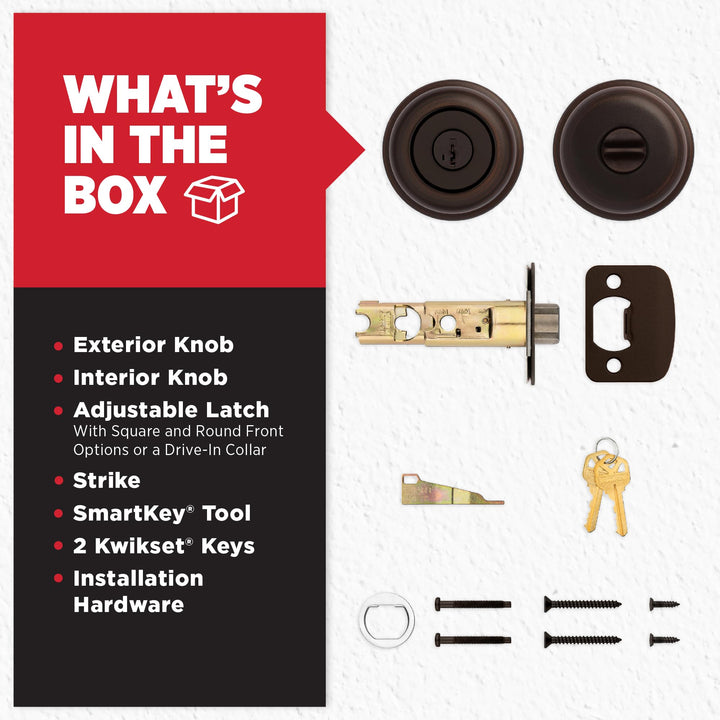 Kwikset Juno Entry Door Knob with Lock and Key, Secure Keyed Handle Exterior, Front Entrance and Bedroom, Venetian Bronze, Pick Resistant SmartKey Rekey Security and Microban