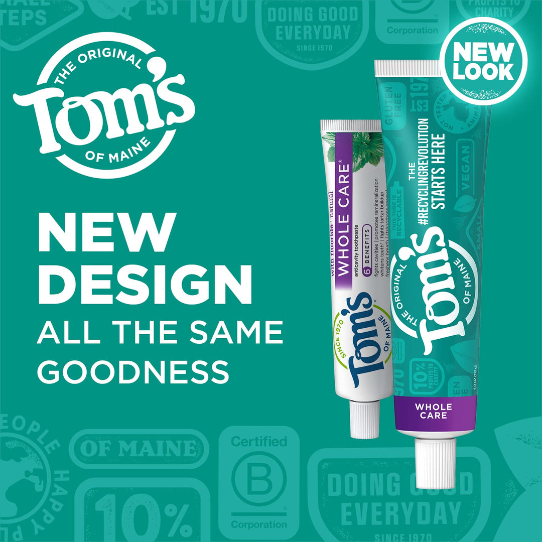 Tom's of Maine Whole Care Natural Toothpaste with Fluoride, Peppermint, 4 oz.