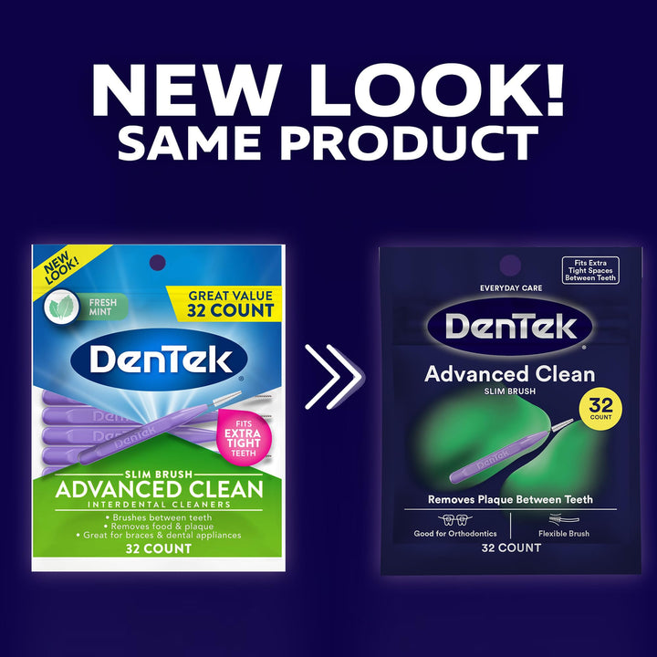 DenTek Slim Brush Advanced Clean Interdental Cleaners, Extra Tight, 32 Count