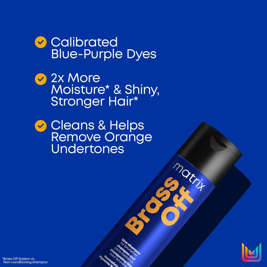 Matrix Brass Off Blue Shampoo | Refreshes, Tones & Neutralizes Brassy Tones | Color Depositing Shampoo | For Lightened Brunettes or Dark Blondes | For Color Treated Hair