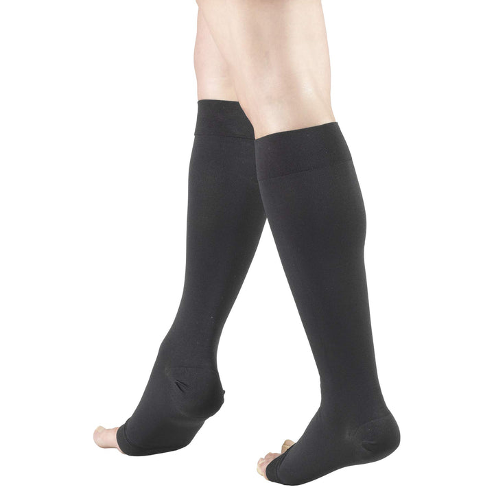 Truform 20-30 mmHg Compression Stockings for Men and Women, Knee High Length, Open Toe, Charcoal, Medium